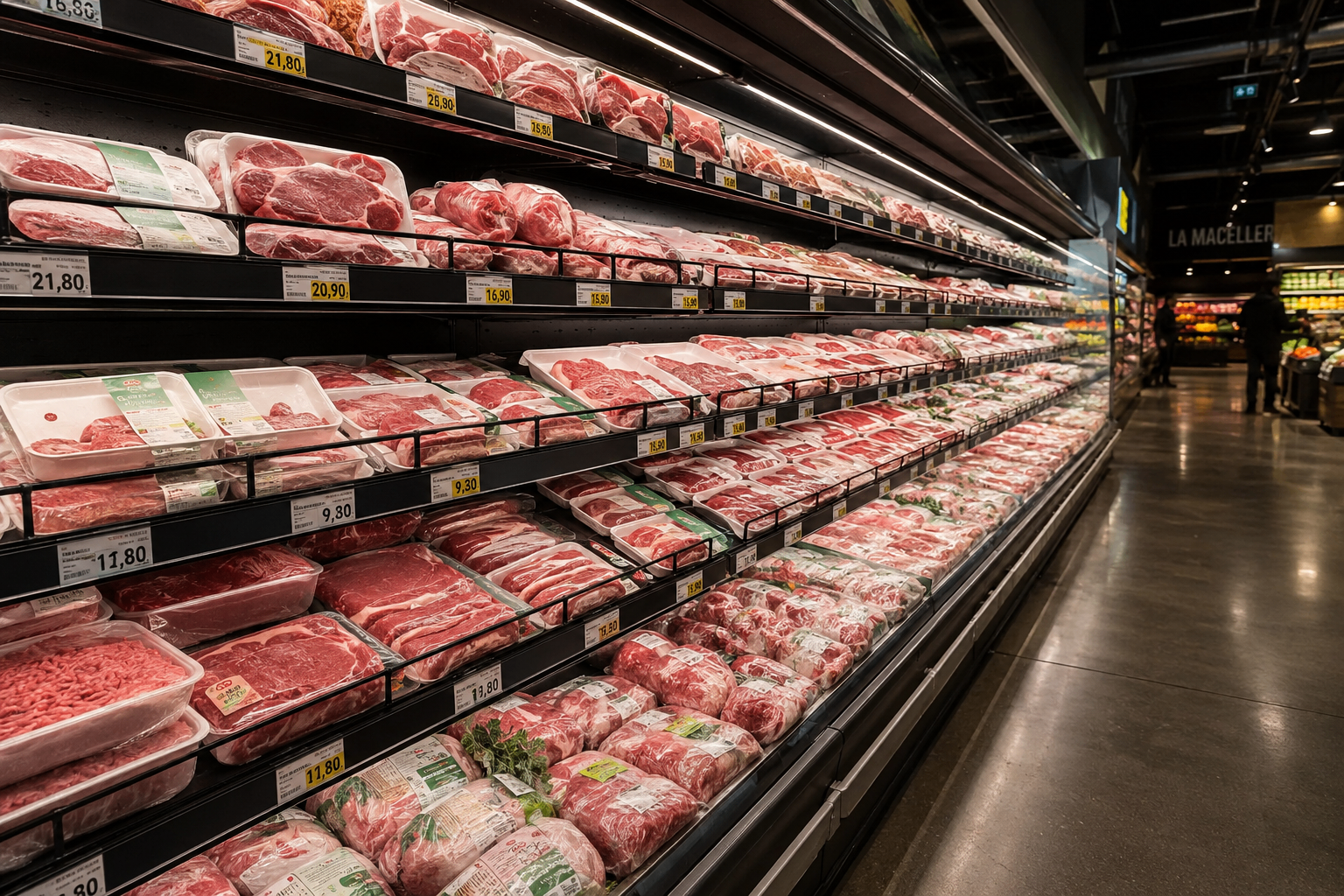 Banco frigo supermercato: carne anonima in confezione